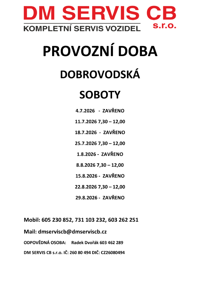Provozní doba prázdniny 2026 Provozní doba prázdniny 2026